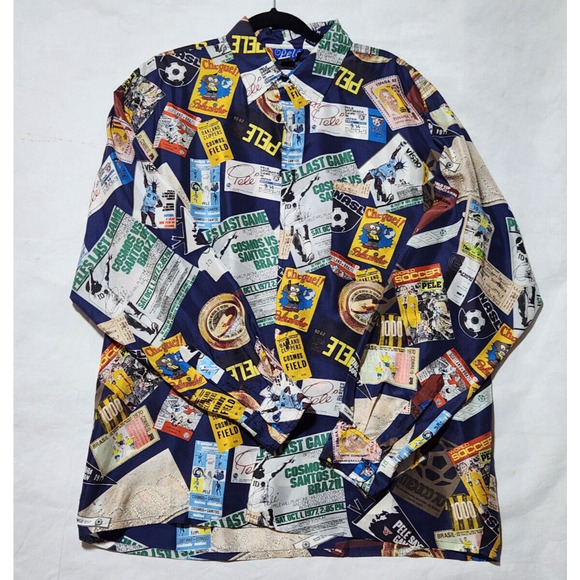 Pele’ Vintage Men’s 100% Silk Long Sleeve Shirt By PELE~Soccer Fans~Size Large - Picture 1 of 8